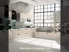 Минимальный дизайн Деревянный кухонный шкаф с полубульнозом и светло-серым шкафом video