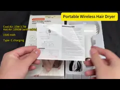Переносный беспроводный сушильник для волос с технологией отрицательных ионов и 3 уровнями тепла video