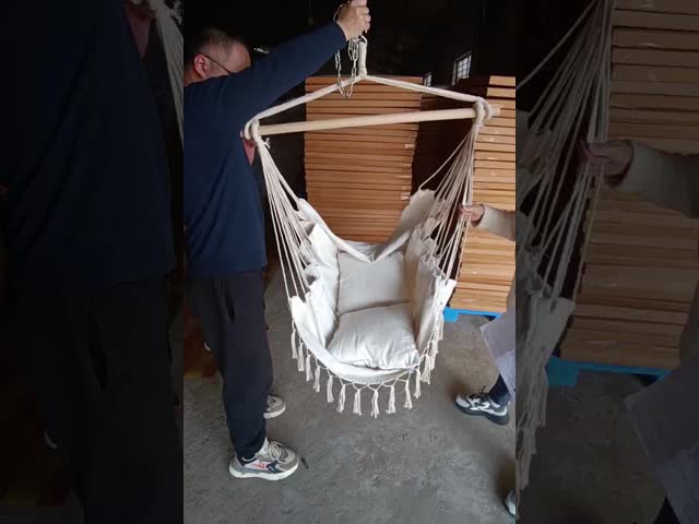 Outdoor Indoor White Rope Hammock Chair with Stand