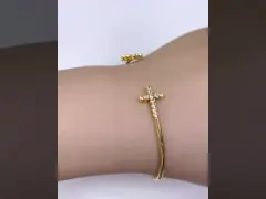 Pave Inlaid Crystal Zircon 925 Sterling Silver Bangle Cross Cuff 18K Gold Bangle