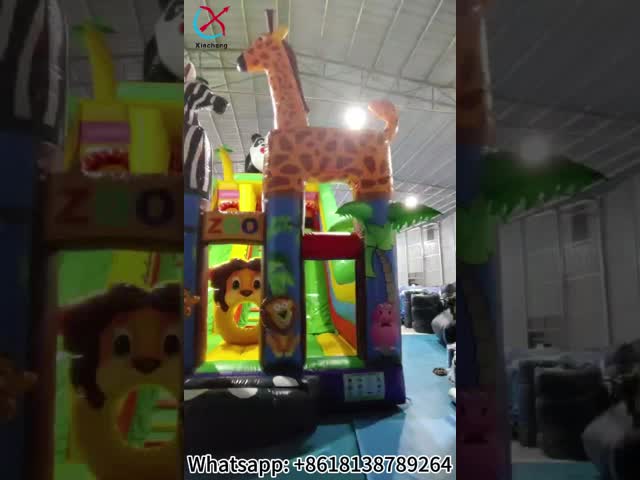 Factory Inflatable Zoo Animals Panda Slides Castle Inflatable Double Dry Slides