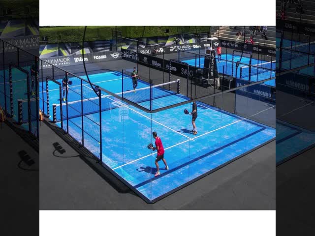 Panoramic Padel Court Glass Padel Stadium 10*20m White Black Customized With LED Flood Light / Steel Post / Steel Mesh