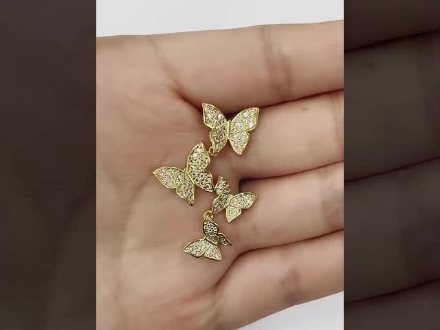 925 Sterling Silver White Gold Plated Micron Pave 4 Butterflies Charm Pendant For Women