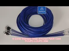 6 Cores Stainless Steel Armored Patch Cord FC-LC-30m Blue PVC 5.0mm Rodent Resistant