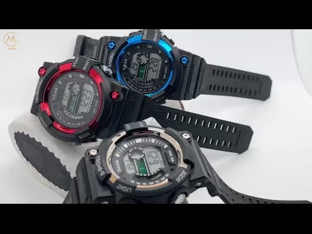高級デジタル スポーツウォッチ 100M 防水シリコンストラップウォッチ