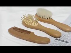 Customized LOGO Baby Brush And Comb Set Wooden Baby Hair Brush With Goat Bristle