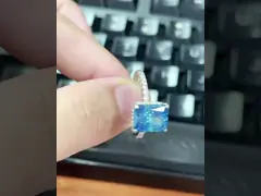 Silver Plated Baguette Blue Diamond 5A Ice Cut CZ Wedding Engagement Ring for Women 925 Sterling Silver