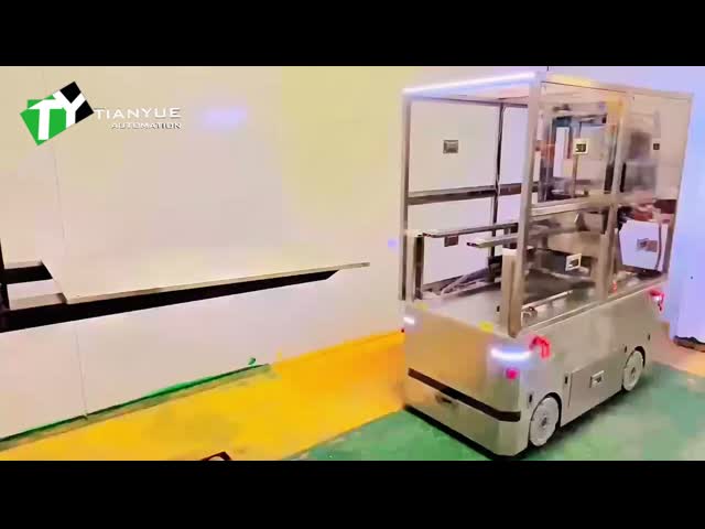 50 kg Carga AGV Veículo guiado automaticamente Forquilha dianteira movível completa Recolhe painéis LCD Ambiente de trabalho livre de poeira