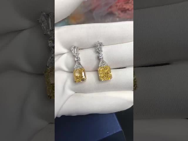 黄色のCZドロップイヤリング 白金の925立方体ジルコニアドロップイヤリング