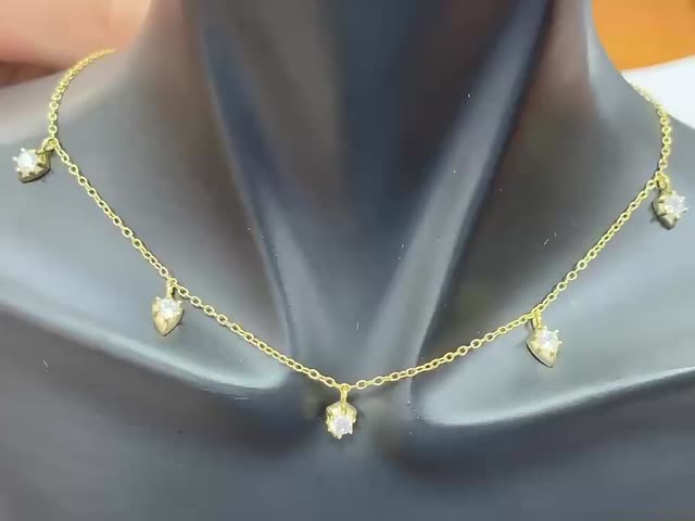 18K Gold Plated Chain 925 Sterling Silver Fine Necklace For Women Princess Cut Design