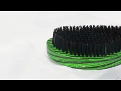 Green Woodgrain 360 Wave Brush Medium Boar Bristle With Curved Beech Wooden Handle