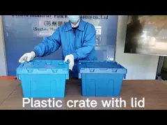 63L Plastic Crates With Lids Plastic Solid Nestable Crate Moving Boxes Stackable Container