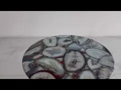 Agate Top Shiny Finish Stainless Steel Round End Table Gold Metal Base Glass pillar