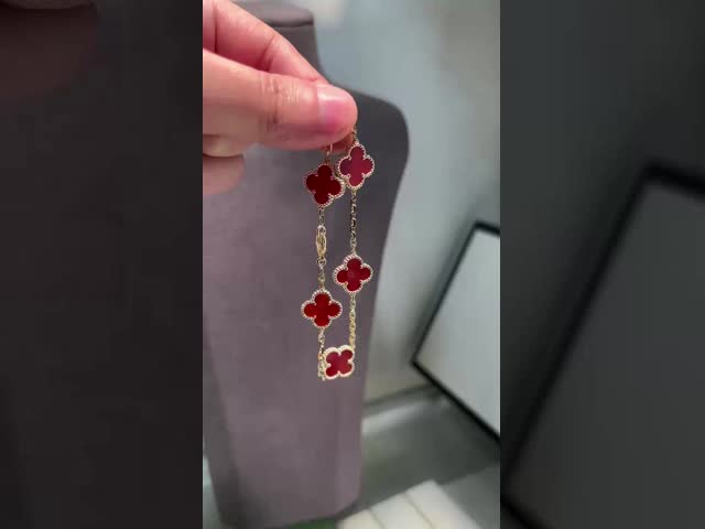 Red Four Leaf Clover 14ct Gold Bracelet Sweet Alhambra Carnelian