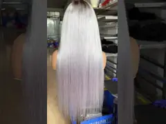 Neue Perücke Weibliche europäische und amerikanische Mode Schrägfarbe in langen geraden Haaren Highlights Braun-Gold Chemische Faser Kopfschmuck Weiblich