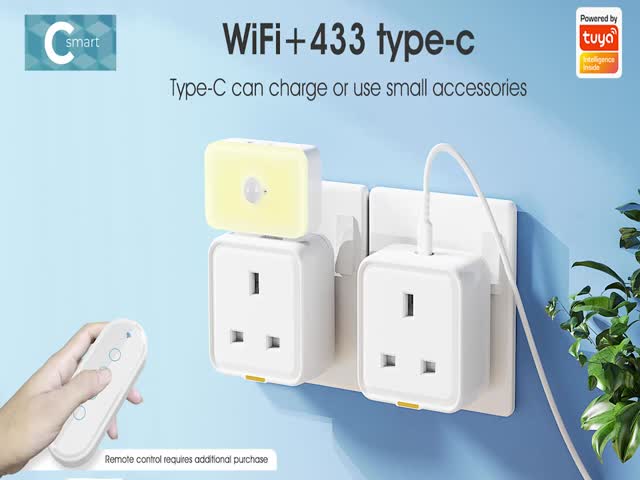 トゥヤ スマートホームプラグ イギリス ソケット トラベル アダプター 変換 アウトレット APP 音声 アレクサ Type C 16A WiFi RF433