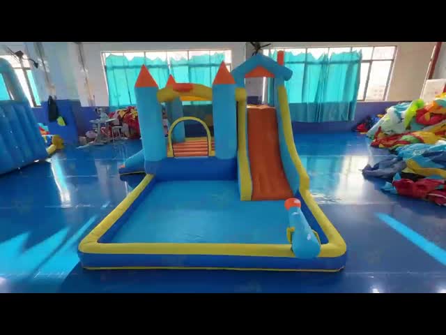Polyester Oxford Inflatable Blue And Orange Water Slide For Children Fun Park