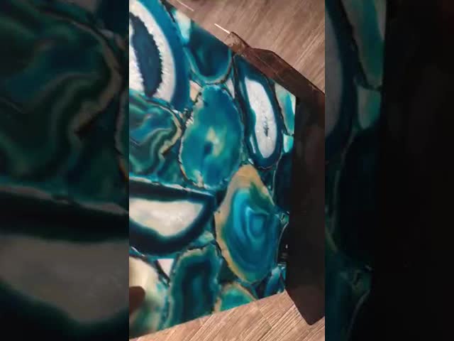 Custom Polished Blue Agate Backsplash Tile Semi Precious Stone Slabs