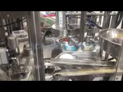 Food and Beverage Rotary Cup Filling Sealing Machine 650Kg Weight 380V Power Supply