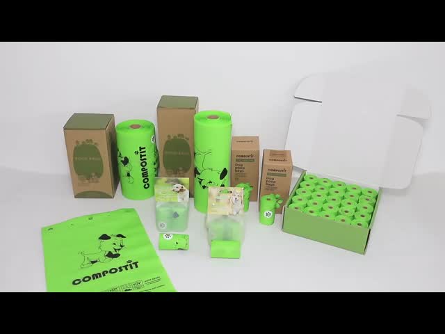 パーソナライズ可能なフラットトップ コンポスタブル ペットゴミ袋 小売箱 梱包