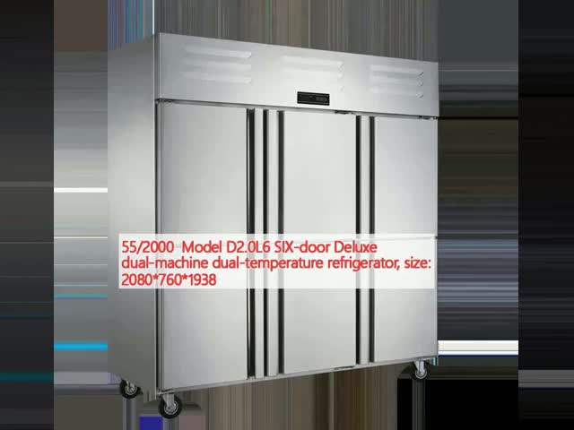 2000L 6ドア商用キッチン冷蔵庫 食品級 二重温度冷蔵庫