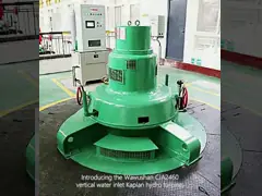 Turbina hidráulica Kaplan de entrada vertical de agua con paletas de guía ZG20SiMn y eje principal vertical video