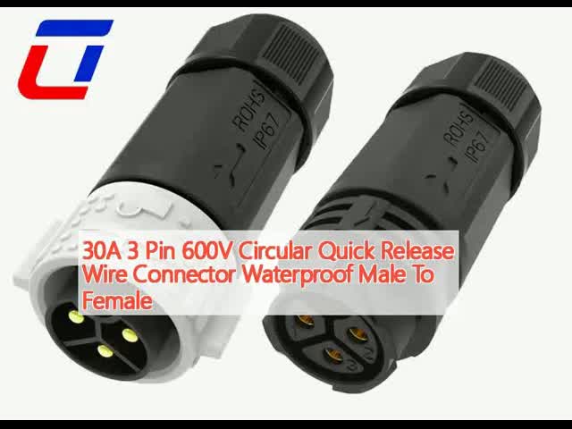 30A 3ピン 600V 円形 快速離線ワイヤ接続器 防水 男性から女性へ
