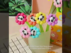 Panda Flower Pens Rose Shaped Ballpoint Pen Creative Liquid Black 0.5mm Gel Ink Rollerball Pen For Girls Women, Office School Decoration Supplies