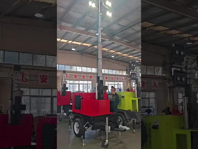 9 M トレーラー 車両 ライトタワー 垂直リフト 1000W*4 ゴールドハリードライト / 400*4LEDライト