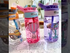 Silicone Sealed Plastic Straw Cup 480ml Cartoon Plastic Sippy Cup