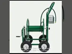 Convenient Hose Storage with Green Steel Frame Hose Reel Cart and Brass Hose Connector
