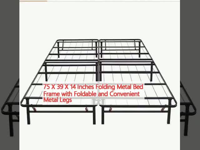 75 X 39 X 14 Inches Folding Metal Bed Frame With Foldable Convenient Metal Legs