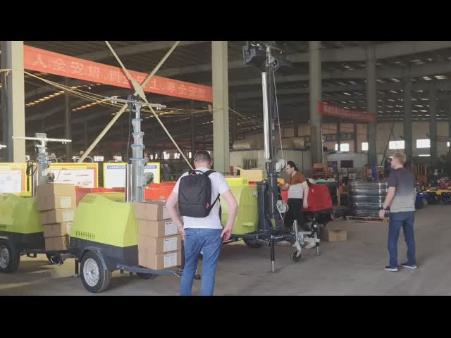 プラスチック 9m トレーラー モバイル照明車両 6KW ディーゼル発電機 400W*4LEDライト