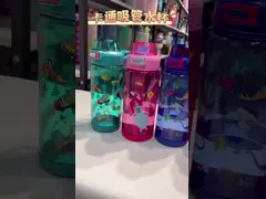 Cartoon Theme  600ML Plastic Straw Cups For Serving Cold Drinks