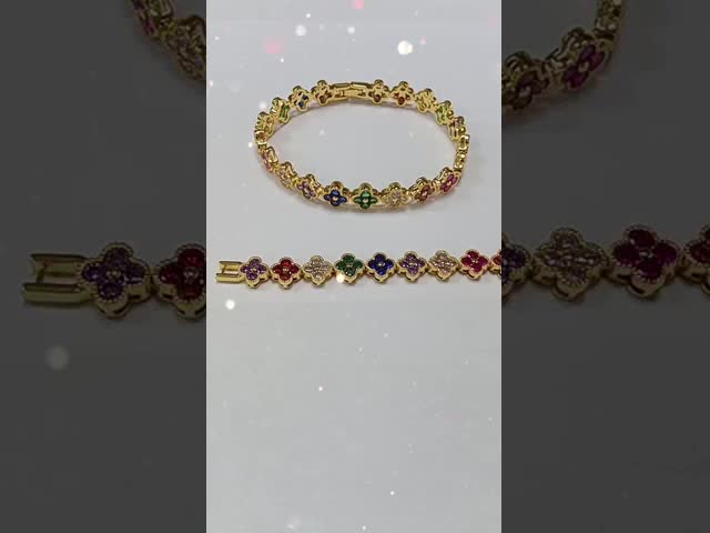 Rainbow Brass Gold Tenis Bracelet OEM ODM Cubic Zirconia Tenis Bracelet