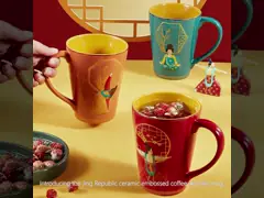 كوب القهوة والشاي السيراميكي الضخم ذات السعة الكبيرة الطباعة ثلاثية الأبعاد ليدي اليوغا النمط الصيني كوب فنتش