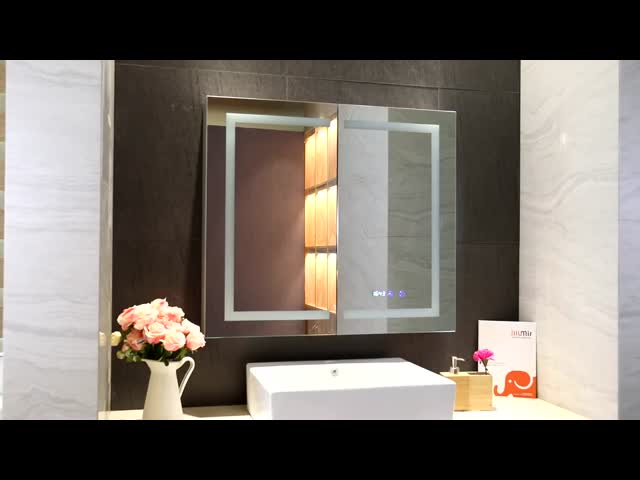 IP44 シルバーグレー アノジスアルミニウムボディ LED ミラー製 家庭用 浴室用 医療用 キャビネット