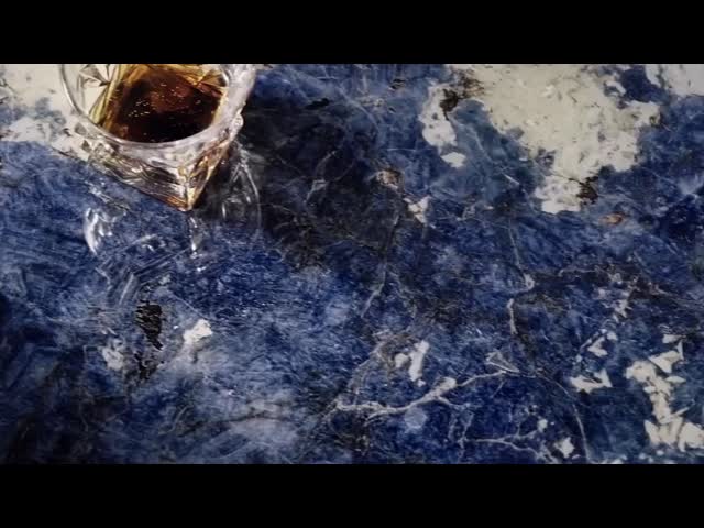 Natural Blue Round Marble Dining Table Brazil Cloisonne Stone Dining Table For Home