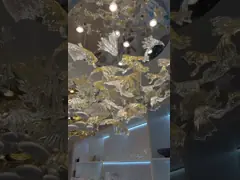 큰 사다리 높은 천장 장식 레스토랑 테이블 수작업 무라노 유리 조명 실내 빛 메이플 잎 사다리