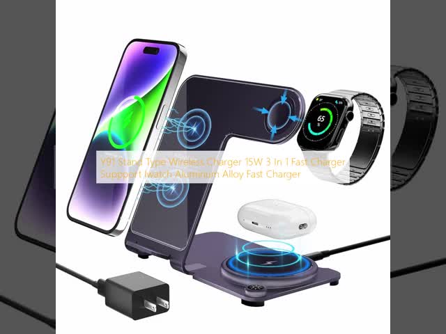 Y91 スタンドタイプ 無線充電器 15W 3 イン 1 急速充電器 サポート Iwatch アルミ合金 急速充電器