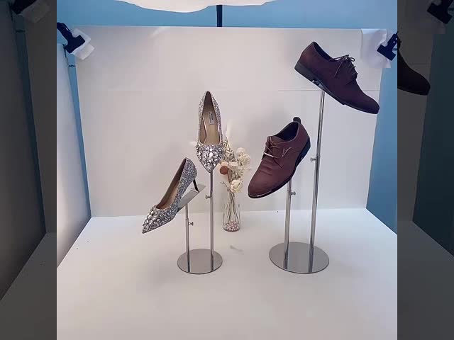 Two Heads Shoes Display Stands Mirror Silver Shoe Display Shelf For Men Women