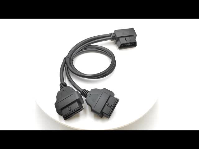 OBD2 OBDII 16 Pin Right Angle Male to Dual Female Round Split Y Cable
