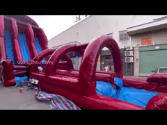 Fabrik maßgeschneiderte kommerzielle rote Riese Wasserrutsche Spannende aufblasbare Slip N Fly Zip Line Sport Spiel