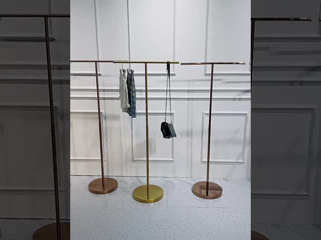 T Shape Metal Retail Display Round Base Adjustable Height SS Display Rack For Clothing