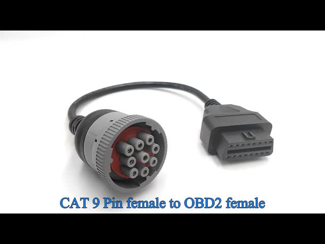 Gray CAT 9 Pin to OBD 2 OBD2 16 Pin Cable for Caterpillar