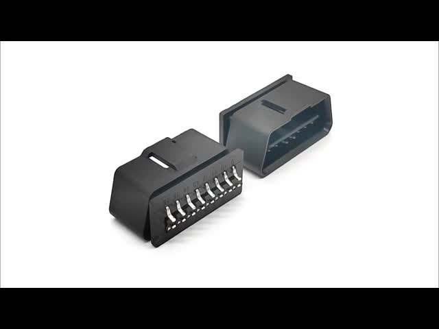 16 Pin J1962 OBD2 OBDII Male Plug Connector with Curved Pins at The Back