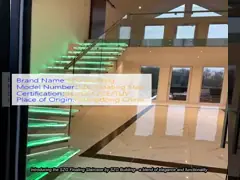 China Wall Mounted Hidden Beam Red Oak Wooden Staircase Villa Open Riser Floating Stair With Lights supplier