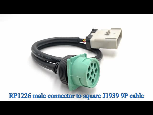RP1226 Gray 14 Pin Male To Green Type 2 SAE Deutsch 9 Pin J1939 Female Truck Cable
