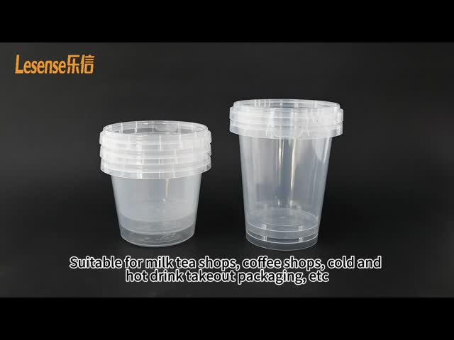 一回用 1000ml 透明なプラスチックバケツ ポータブル フルーツ レモネードジュース カップ ハンドル 蓋 バブル ティーパーティ 飲み物 大容量