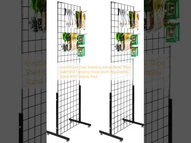 Customized Black Metal Wire Display Racks Hanging Hook Metal Grid Display Rack